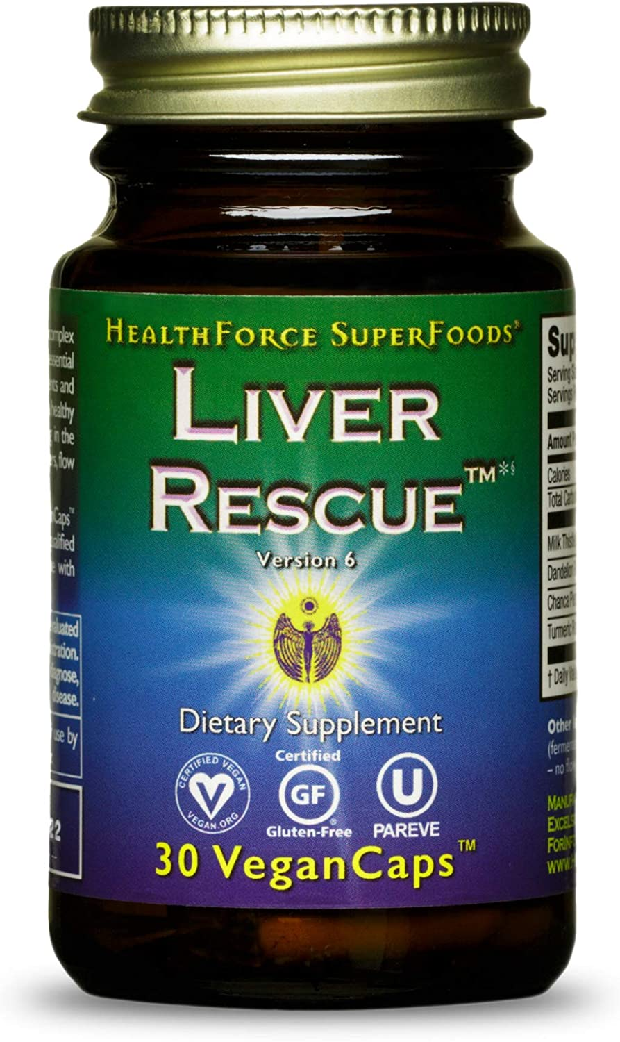 Liver Rescue - 30 Vegancaps - All Natural Liver Regenerator Supplement with Milk Thistle & Dandelion Root - Gluten Free - 15 Servings