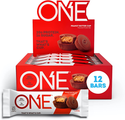 ONE Protein Bars, Peanut Butter Cup, Gluten-Free Protein Bar with 20G Protein and Only 1G Sugar, Snacking for High Protein Diets, 2.12 Ounce (12 Pack)