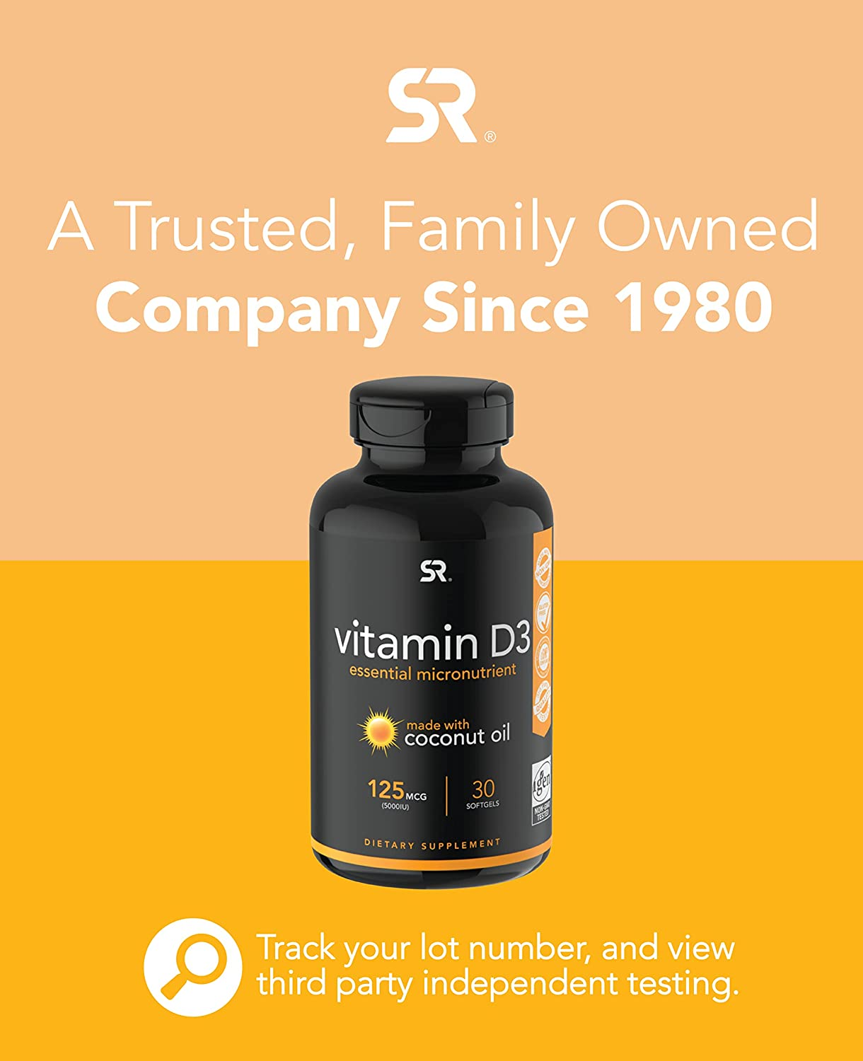 Vitamin D3 (5000Iu/125Mcg) Infused with Coconut Oil ~ Non-Gmo & Gluten Free (30 Softgels)