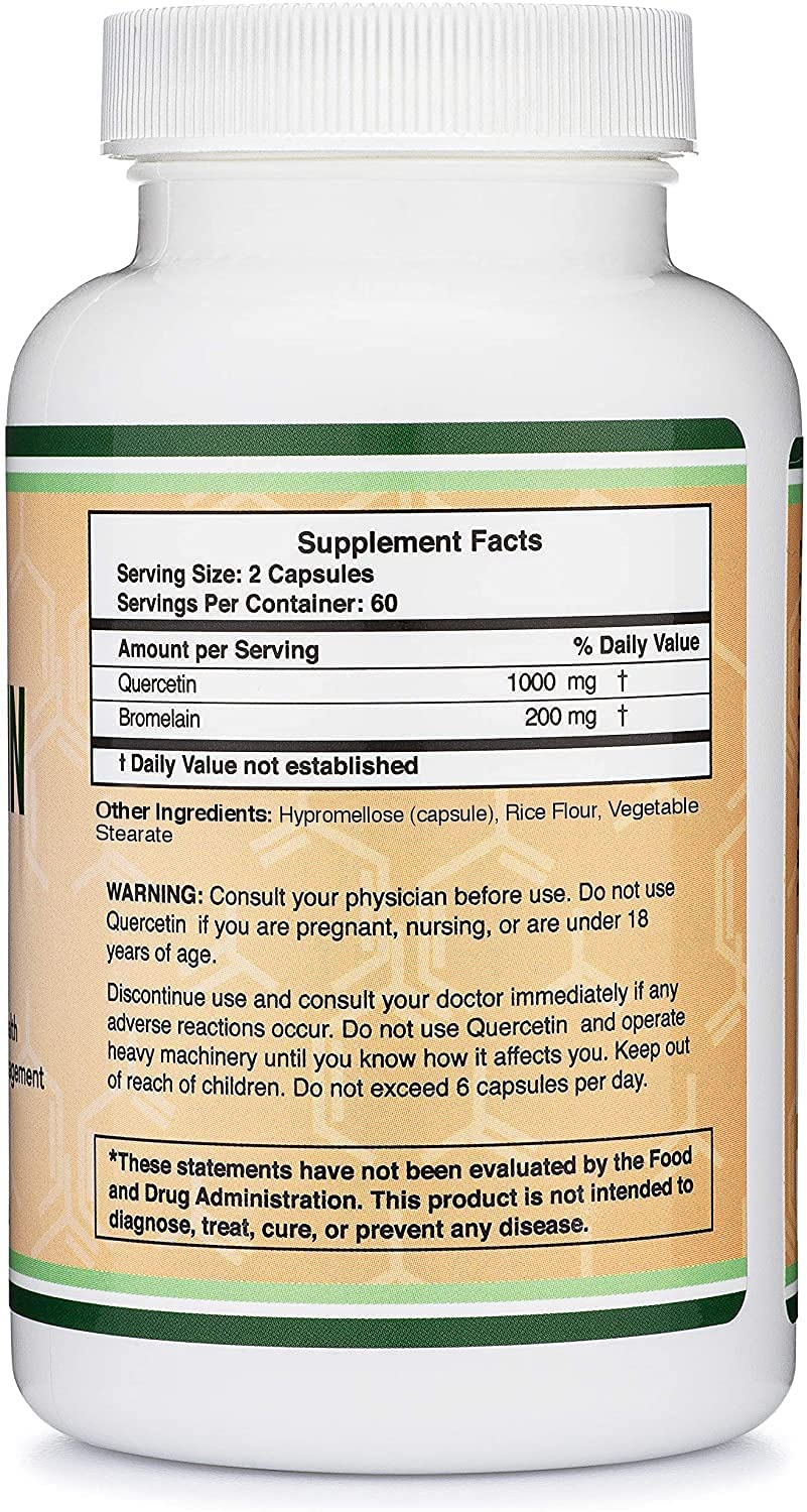 Quercetin with Bromelain - 120 Count (1,200Mg Servings) Immune Health Capsules - Supports Healthy Immune Functions in Men and Women (Vegan Safe, Manufactured in USA) by