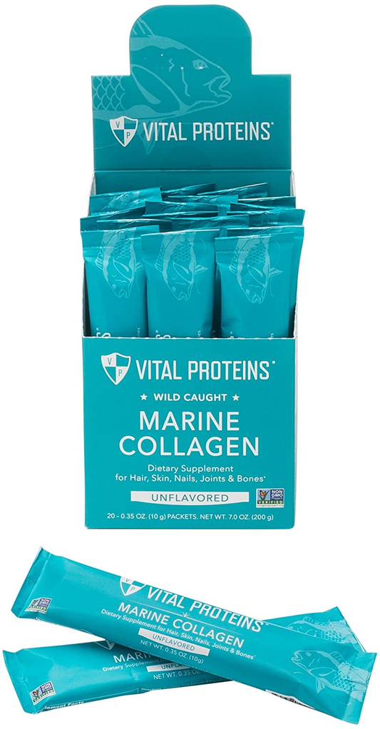 Marine Collagen Peptides Powder Supplement for Skin Hair Nail Joint - Hydrolyzed Collagen, Non-Gmo Project Verified, Stick Packs (10 G) (Box of 20)