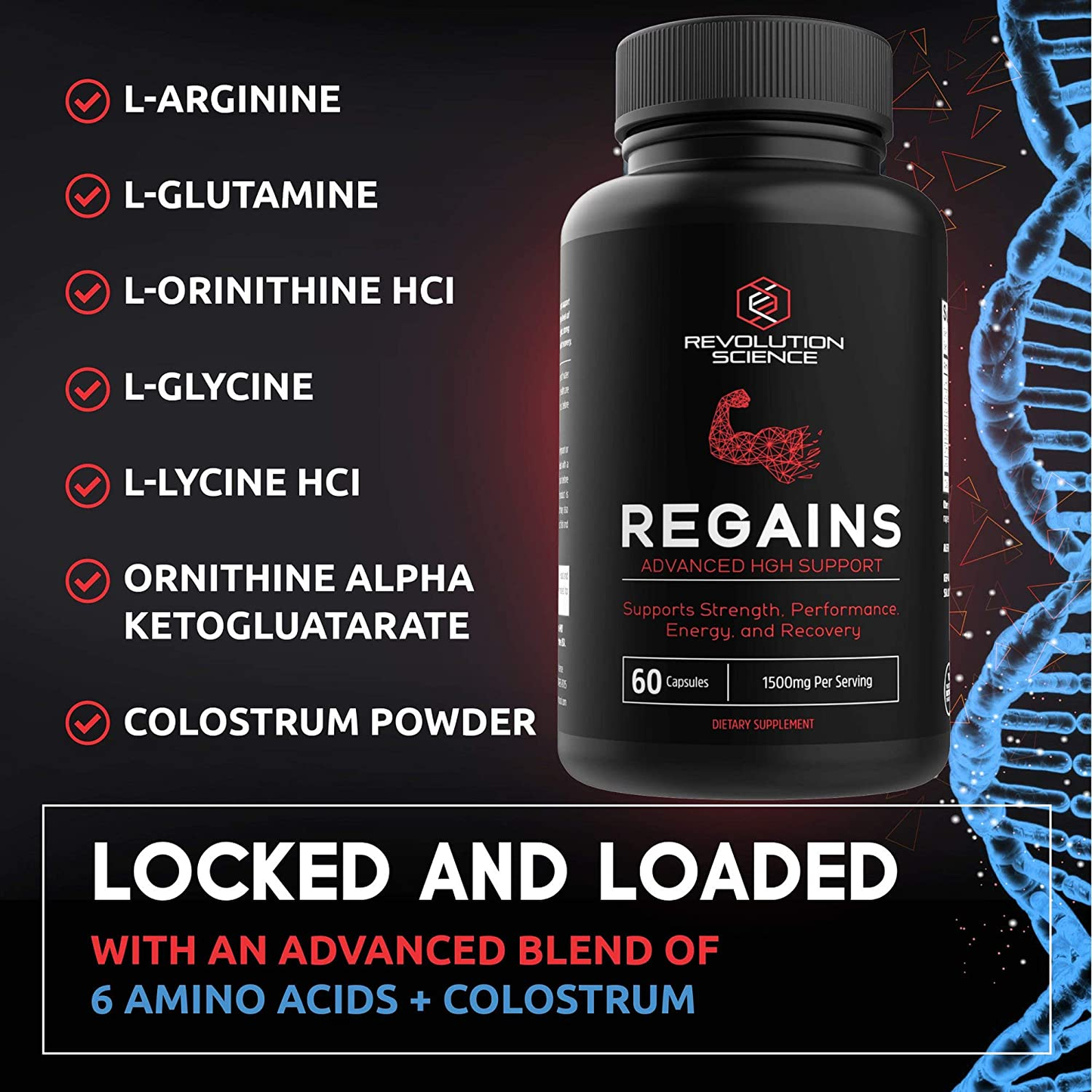 HGH Supplements for Men - Regains Naturally Stimulate Human Growth Hormone for Men - HGH for Men, Muscle Building, Muscle Growth Supplements for Men & Women, Amino Acid & Bovine Colostrum, 60 Capsules