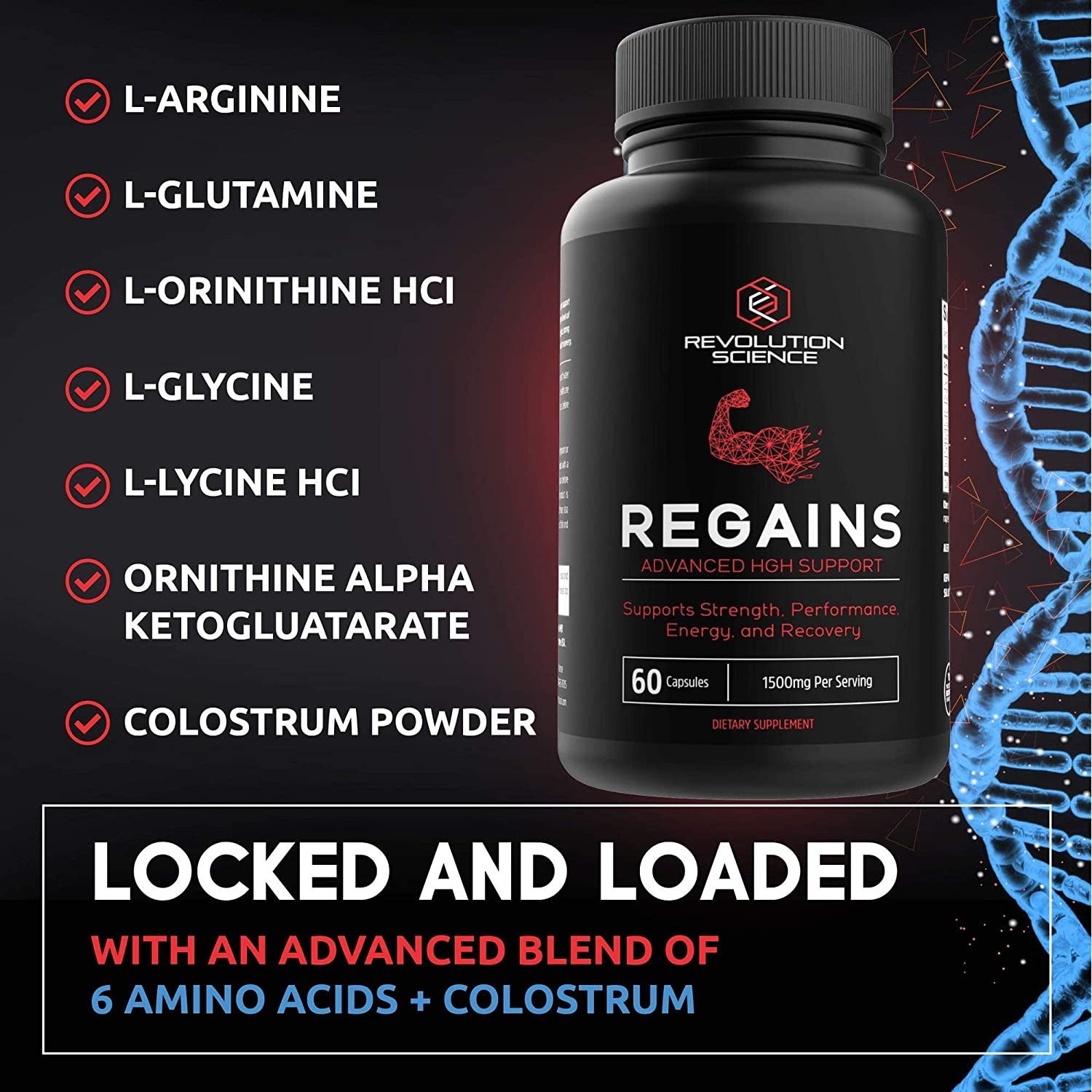 HGH Supplements for Men - Regains Naturally Stimulate Human Growth Hormone for Men - HGH for Men, Muscle Building, Muscle Growth Supplements for Men & Women, Amino Acid & Bovine Colostrum, 60 Capsules