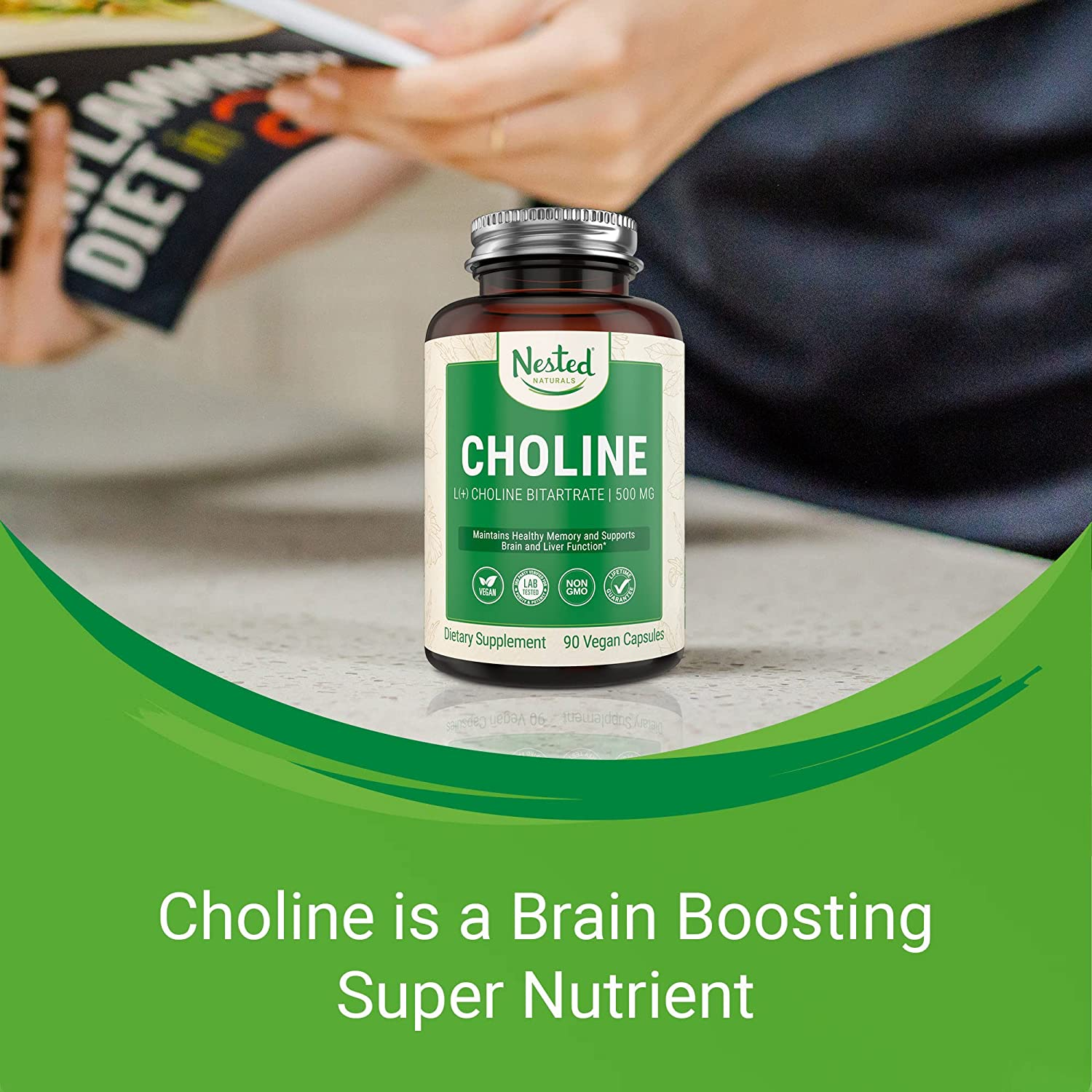 Choline Bitartrate 500Mg | Supports Cognitive Function | 100% Vegan & Non-Gmo Choline