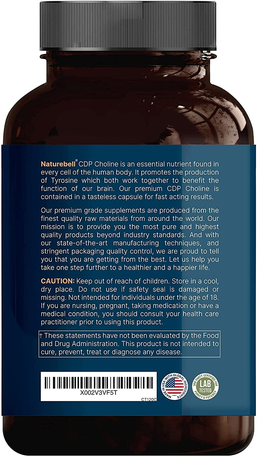 Citicoline Supplements, CDP Choline, Citicoline 500Mg plus Tyrosine 50Mg per Serving, Optimized Dosage, 120 Capsules, 2 in 1 Formula, Dual Action Brain Supplement, Non-Gmo