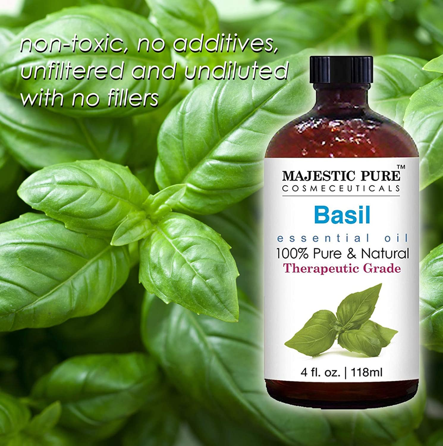 Basil Essential Oil, Therapeutic Grade, Pure and Natural Premium Quality Oil, 4 Fl Oz