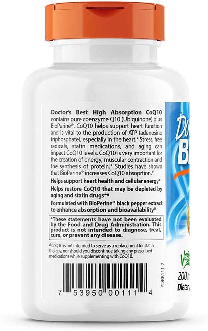 High Absorption Coq10 with Bioperine Gluten Free Naturally Fermented Vegan, Heart Health and Energy Production 200 Mg 60 Veggie Caps, White