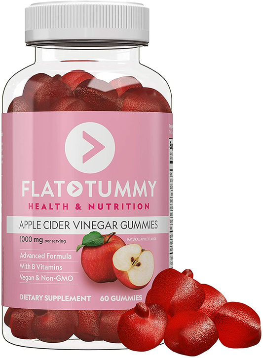 Flat Tummy Apple Cider Vinegar Gummies, 60 Count – Detox & Support Gut Health – Apple Cider Vinegar Gummies with the Mother - Vegan, Non-Gmo – Made with Apples, Beetroot, Vitamin B9, Superfoods