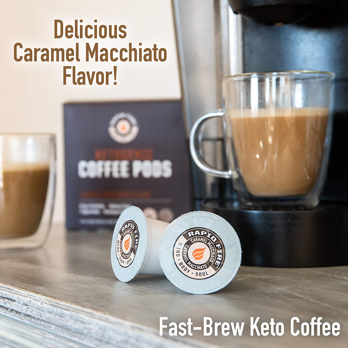 Caramel Macchiato Ketogenic High Performance Keto Coffee Pods, Supports Energy & Metabolism, Weight Loss Diet, Single Serve K Cup, Brown, 16 Count