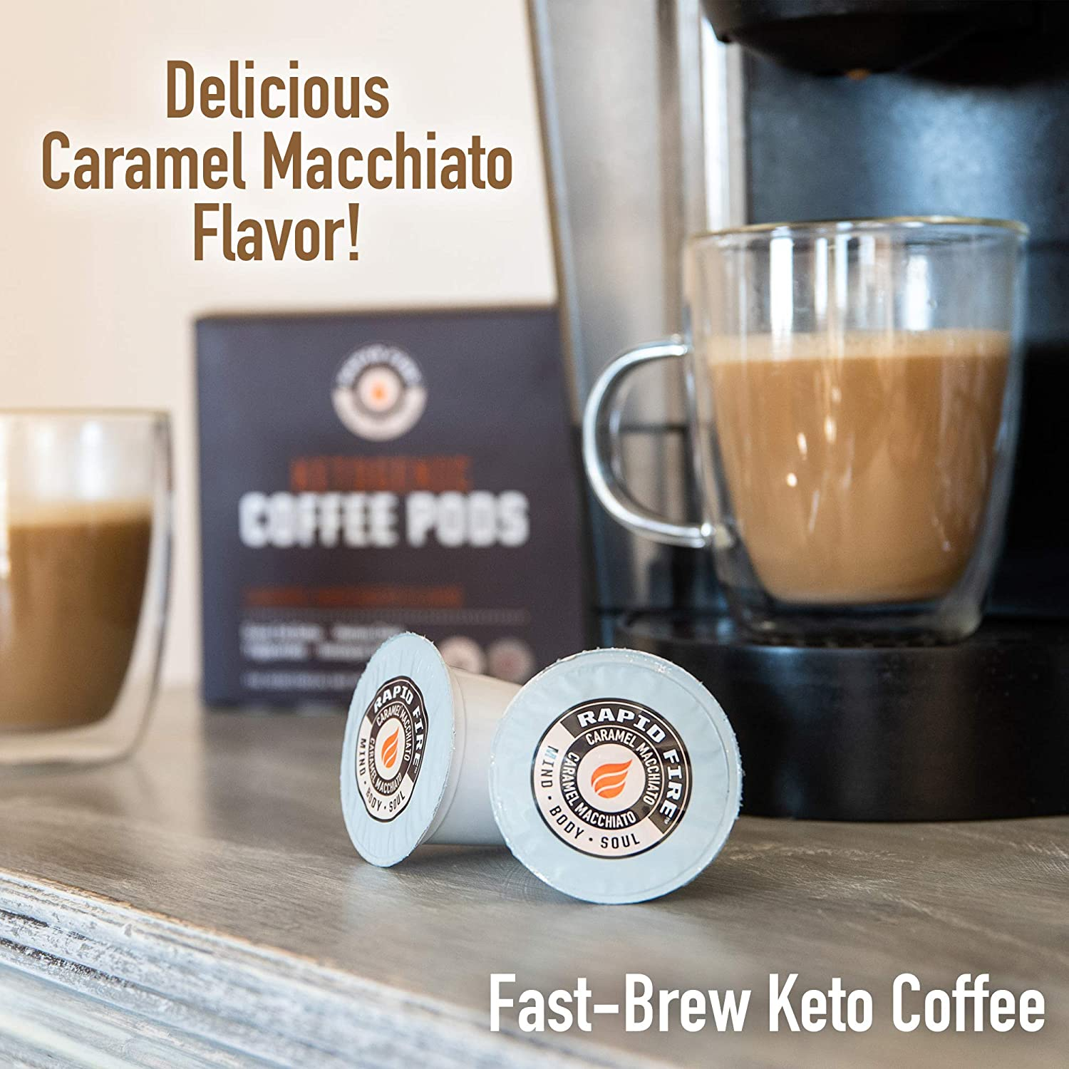 Caramel Macchiato Ketogenic High Performance Keto Coffee Pods, Supports Energy & Metabolism, Weight Loss Diet, Single Serve K Cup, Brown, 16 Count