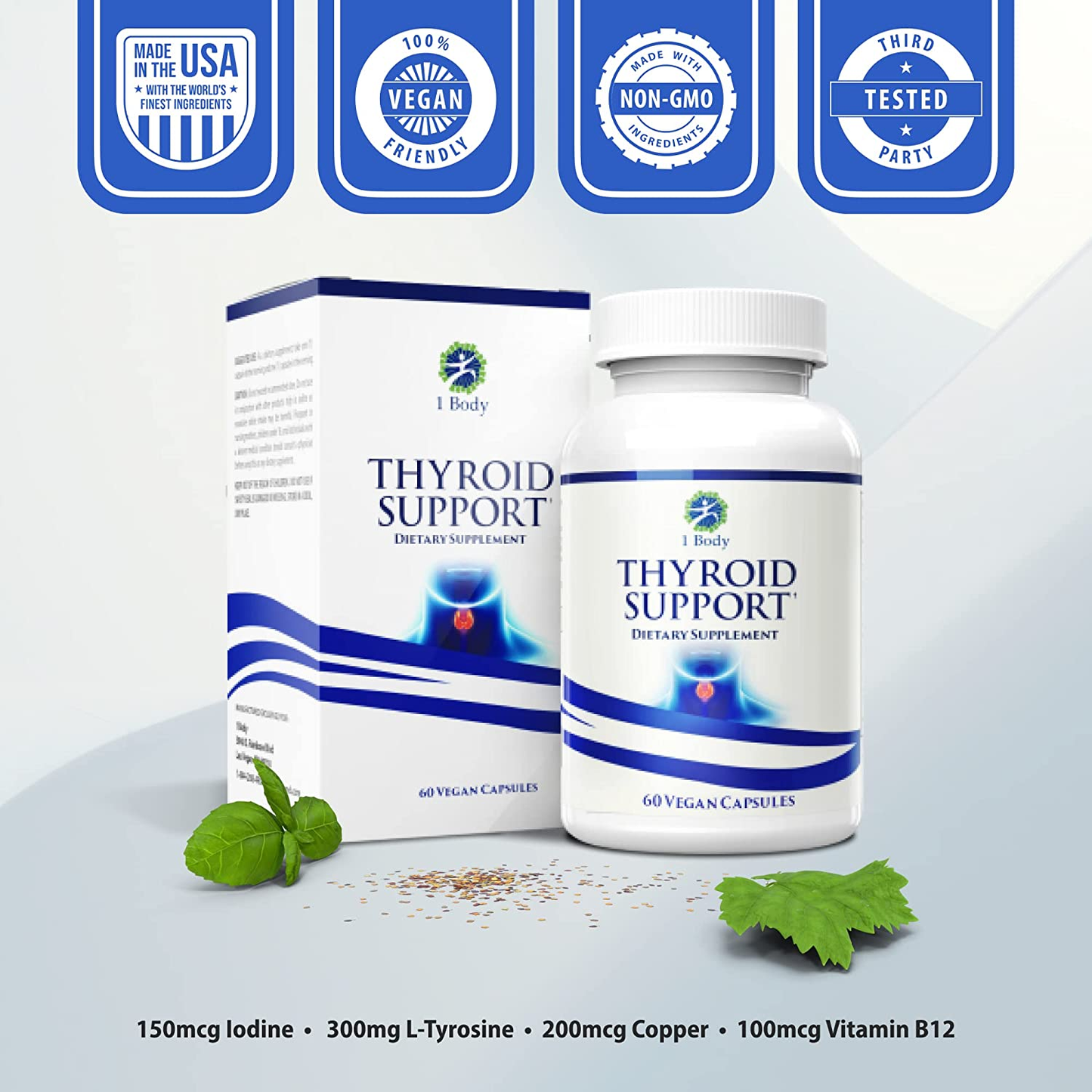 Thyroid Support Supplement for Women and Men - Energy & Focus Formula - Vegetarian & Non-Gmo - Iodine, Vitamin B12 Complex, Zinc, Selenium, Ashwagandha, Copper, Coleus Forskohlii, & More 30 Day Supply