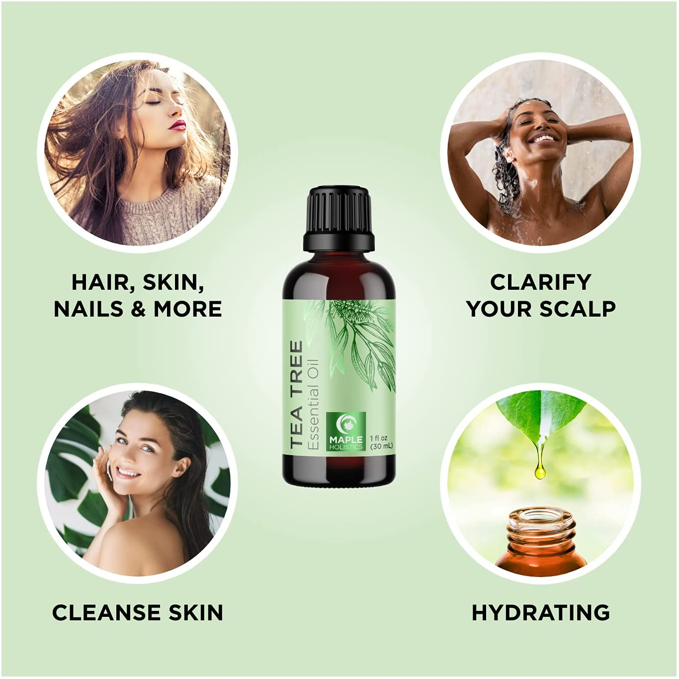 Pure Tea Tree Essential Oil - Pure Australian Tea Tree Oil for Hair Skin and Nails plus Moisturizing Cleansing Oil for Face Care - Tea Tree Essential Oil for Skin Dry Scalp Foot Soak and Nail Cleaner