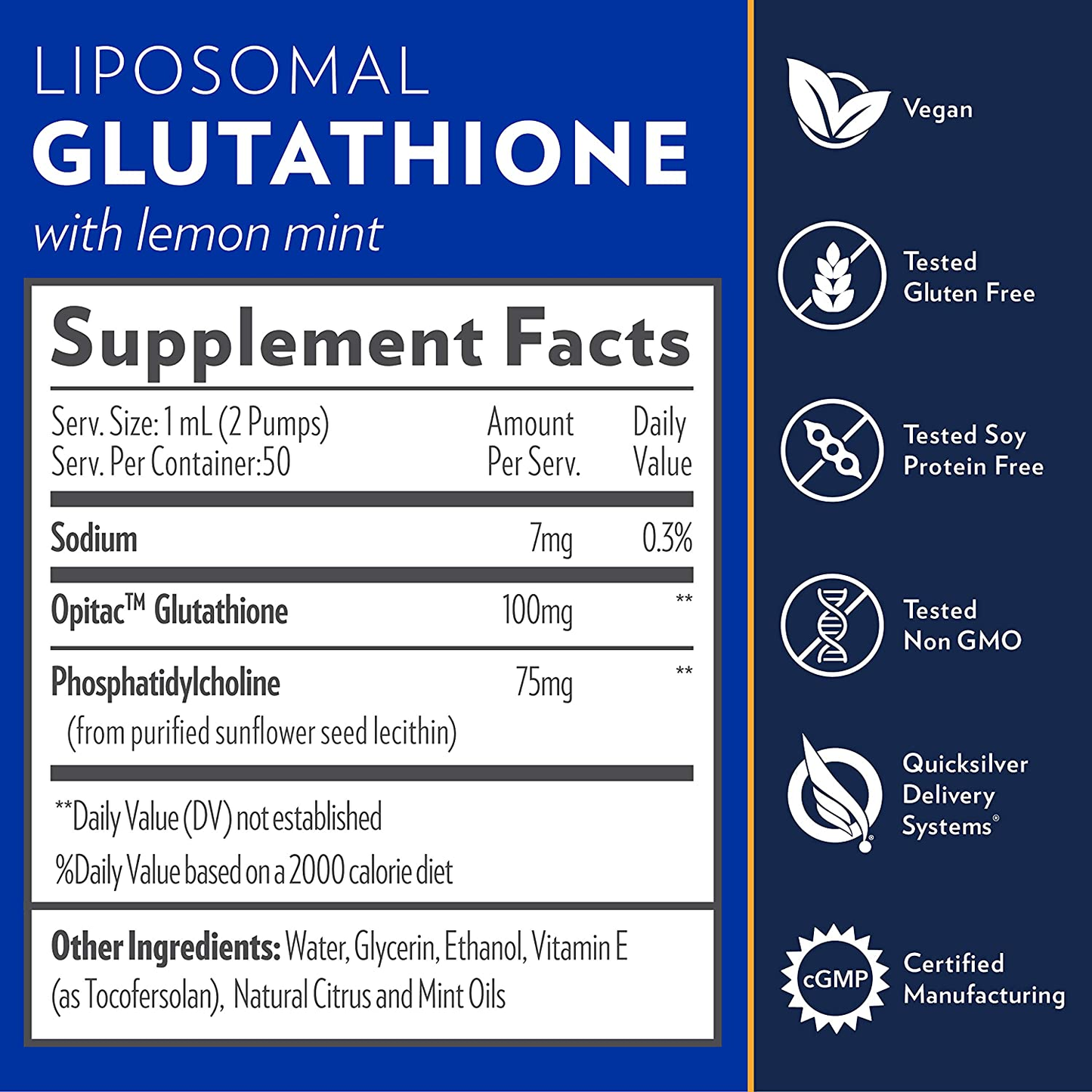 Liposomal Glutathione - Antioxidant Liquid Supplement with Phosphatidylcholine for Liver Detox + Immune Support - Sunflower Lecithin, Soy-Free (1.7Oz / 50Ml)