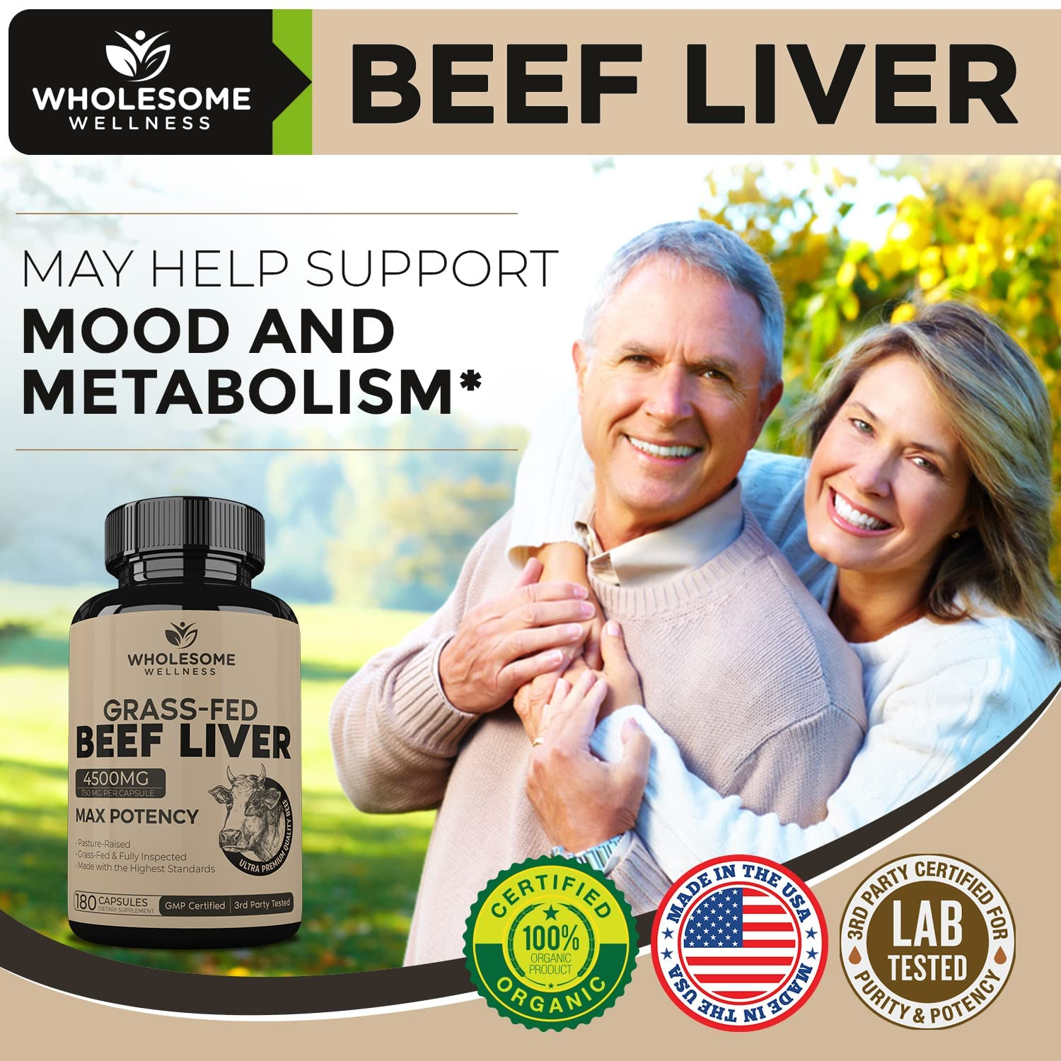 Grass Fed Desiccated Beef Liver Capsules (180 Pills, 750Mg Each) - Natural Iron, Vitamin A, B12 for Energy - Humanely Pasture Raised Undefatted in New Zealand without Hormones or Chemicals