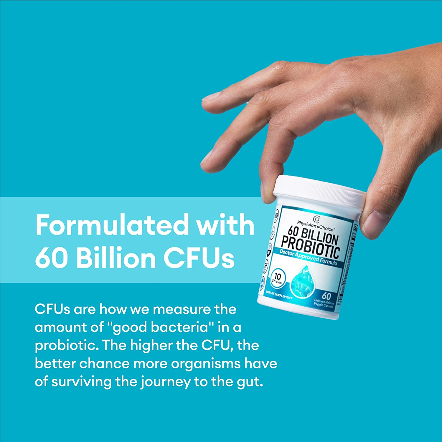 Probiotics 60 Billion CFU - 10 Diverse Strains plus Organic Prebiotic, Designed for Overall Digestive Health and Supports Occasional Constipation, Diarrhea, Gas & Bloating