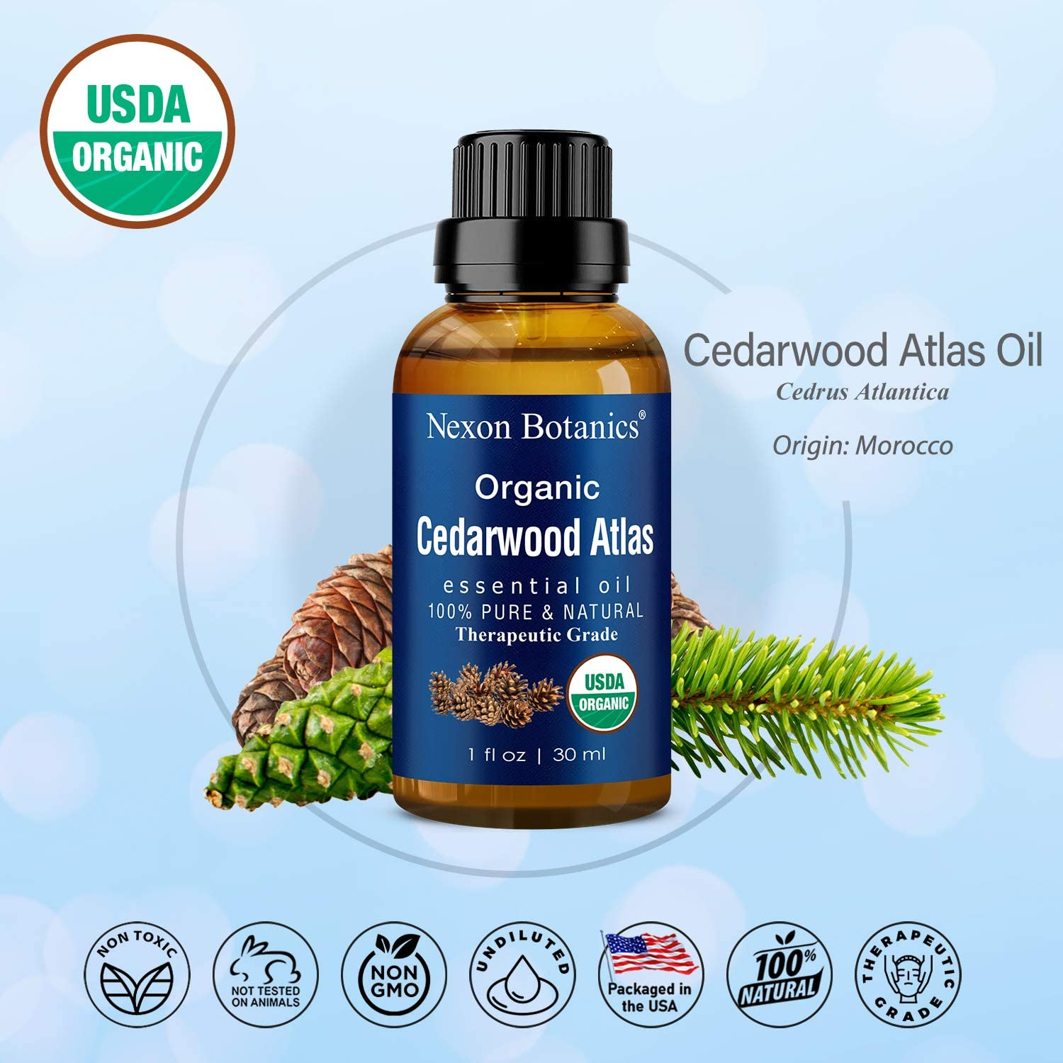 Cedarwood Essential Oil Organic 30 Ml - Natural Pure Cedarwood Oil for Diffuser, Aromatherapy - Cedar Wood Essential Oil - Soothes Muscle Pain - Skin Use and Hair Care -