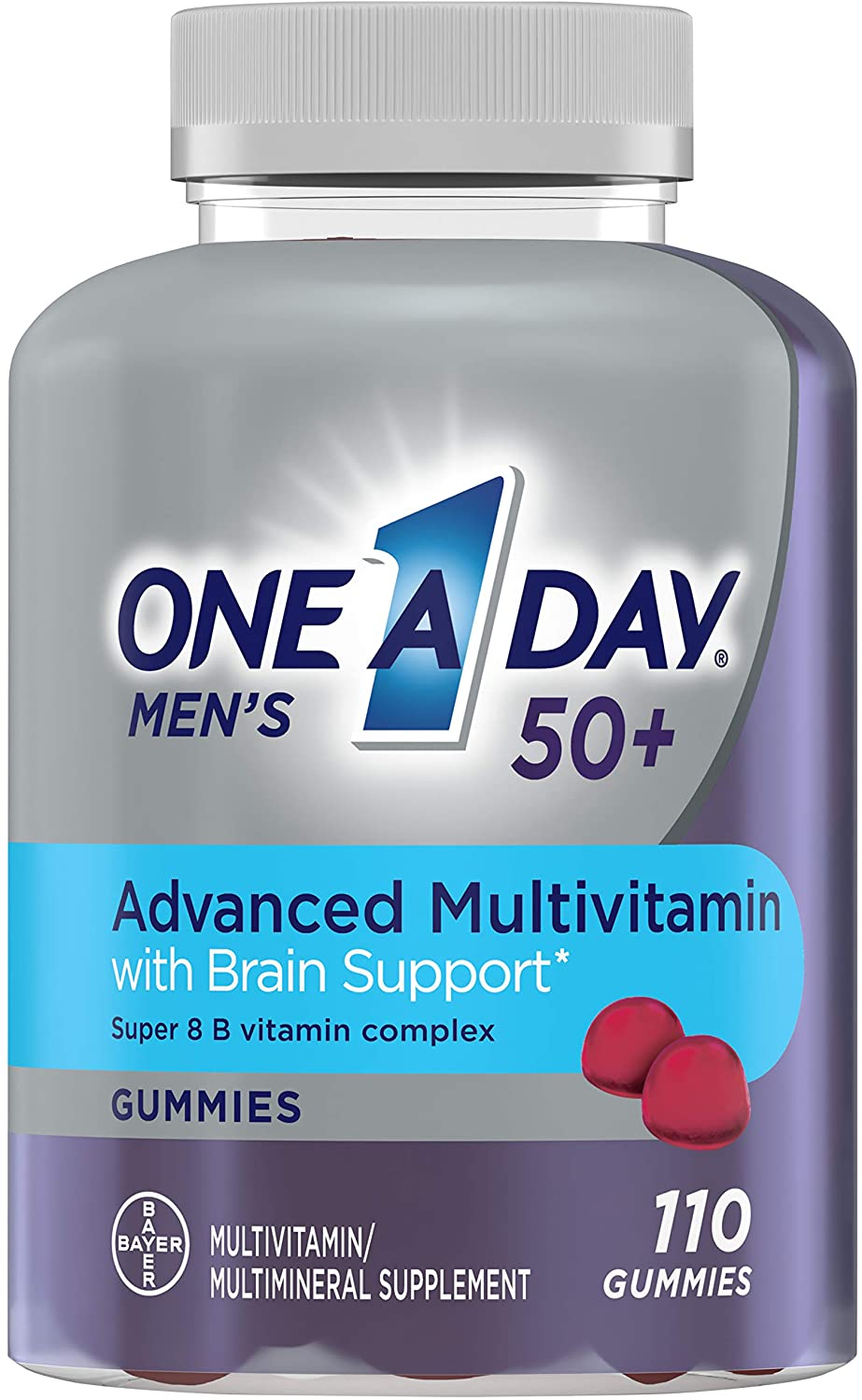 Men’S 50+ Gummies Advanced Multivitamin with Brain Support, Super 8 B Vitamin Complex, 110 Count