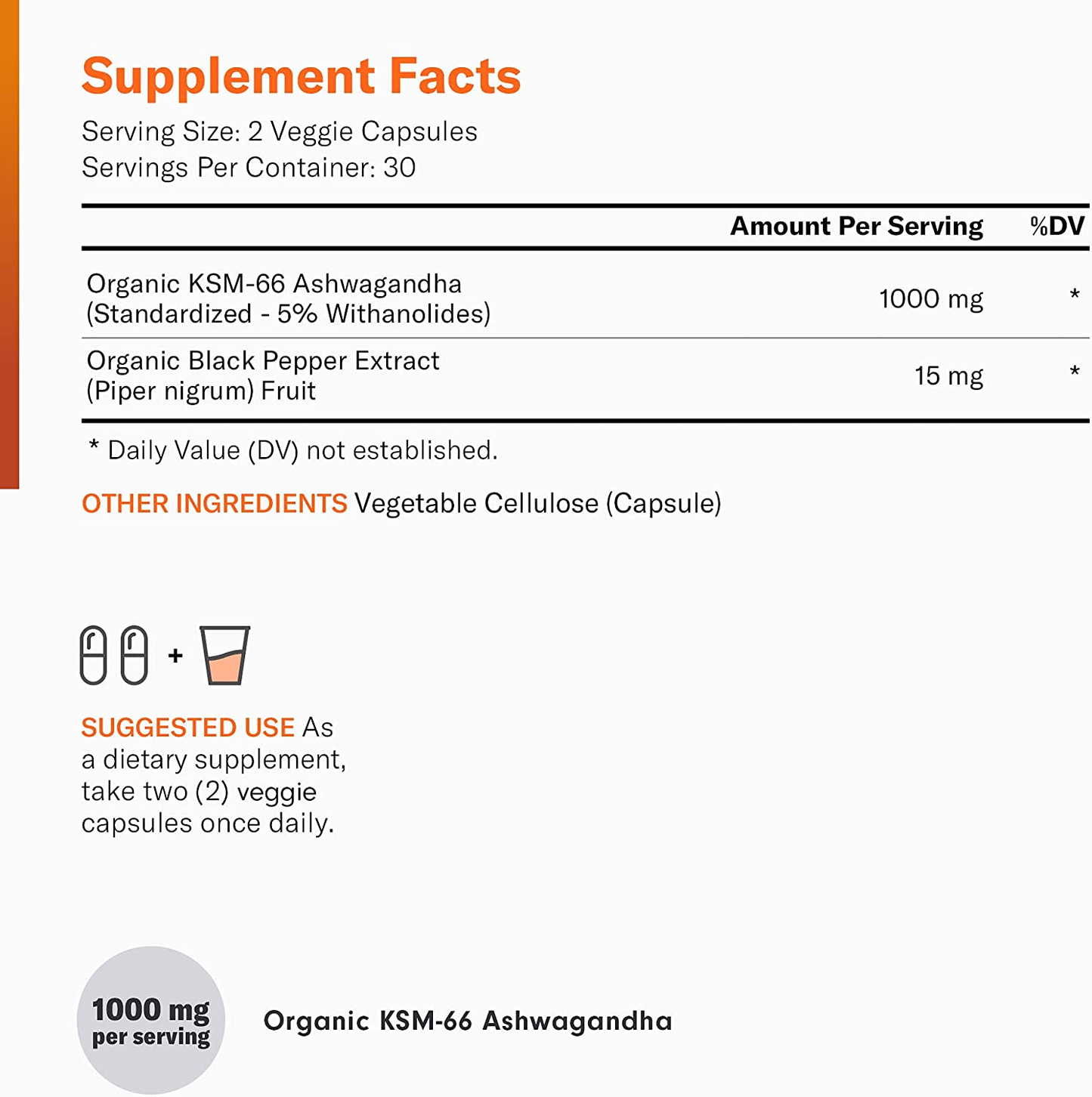 KSM-66 Ashwagandha Root Powder Extract, High Potency 5% Withanolides, 1000Mg of Clinically Studied KSM66 & Black Pepper, Adrenal Support, Thyroid Support - Vegan, Non-Gmo, 60 Capsules