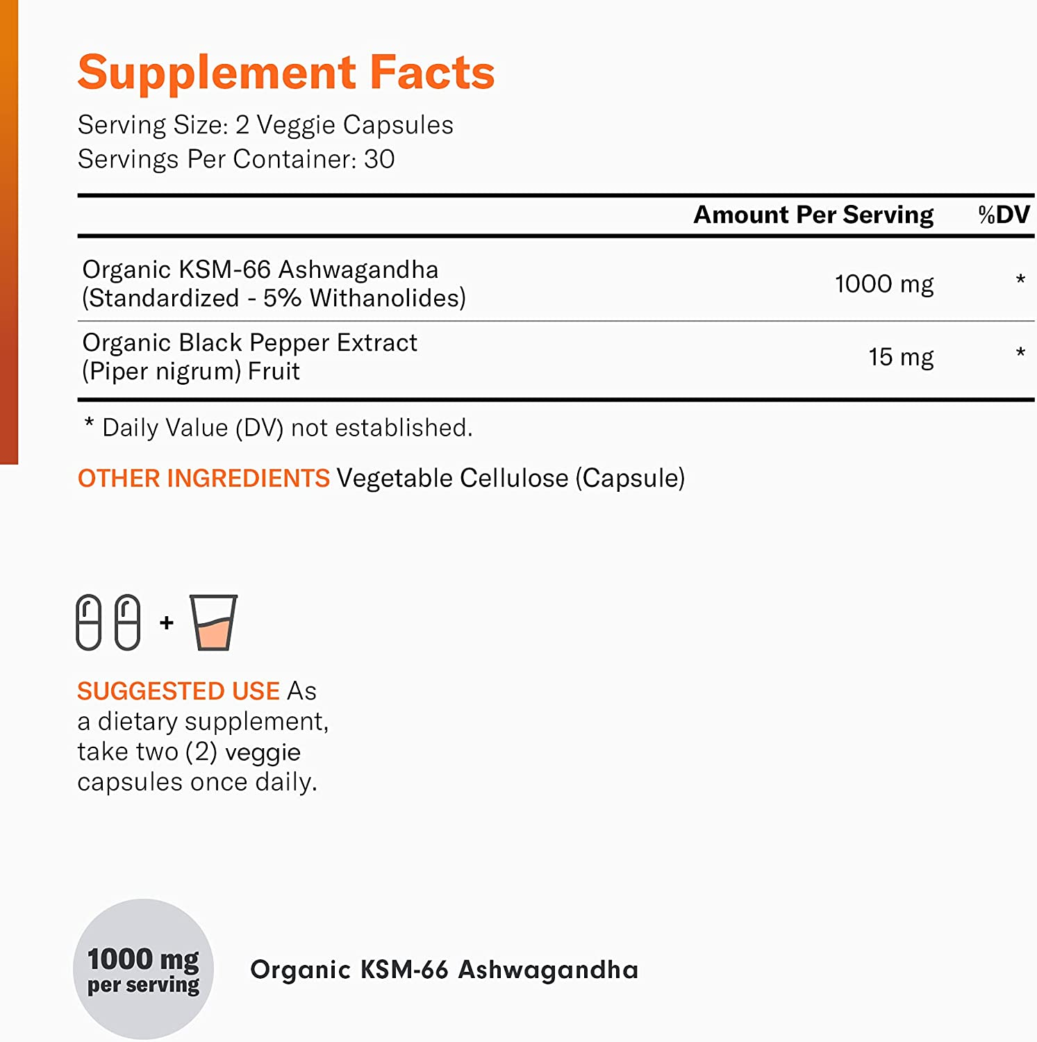 KSM-66 Ashwagandha Root Powder Extract, High Potency 5% Withanolides, 1000Mg of Clinically Studied KSM66 & Black Pepper, Adrenal Support, Thyroid Support - Vegan, Non-Gmo, 60 Capsules