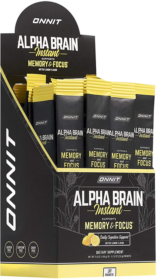 Alpha Brain Instant - Meyer Lemon Flavor - Nootropic Brain Booster Memory Supplement - Brain Support for Focus, Energy & Clarity - Alpha GPC Choline, Cats Claw, L-Theanine, Bacopa - 30Ct