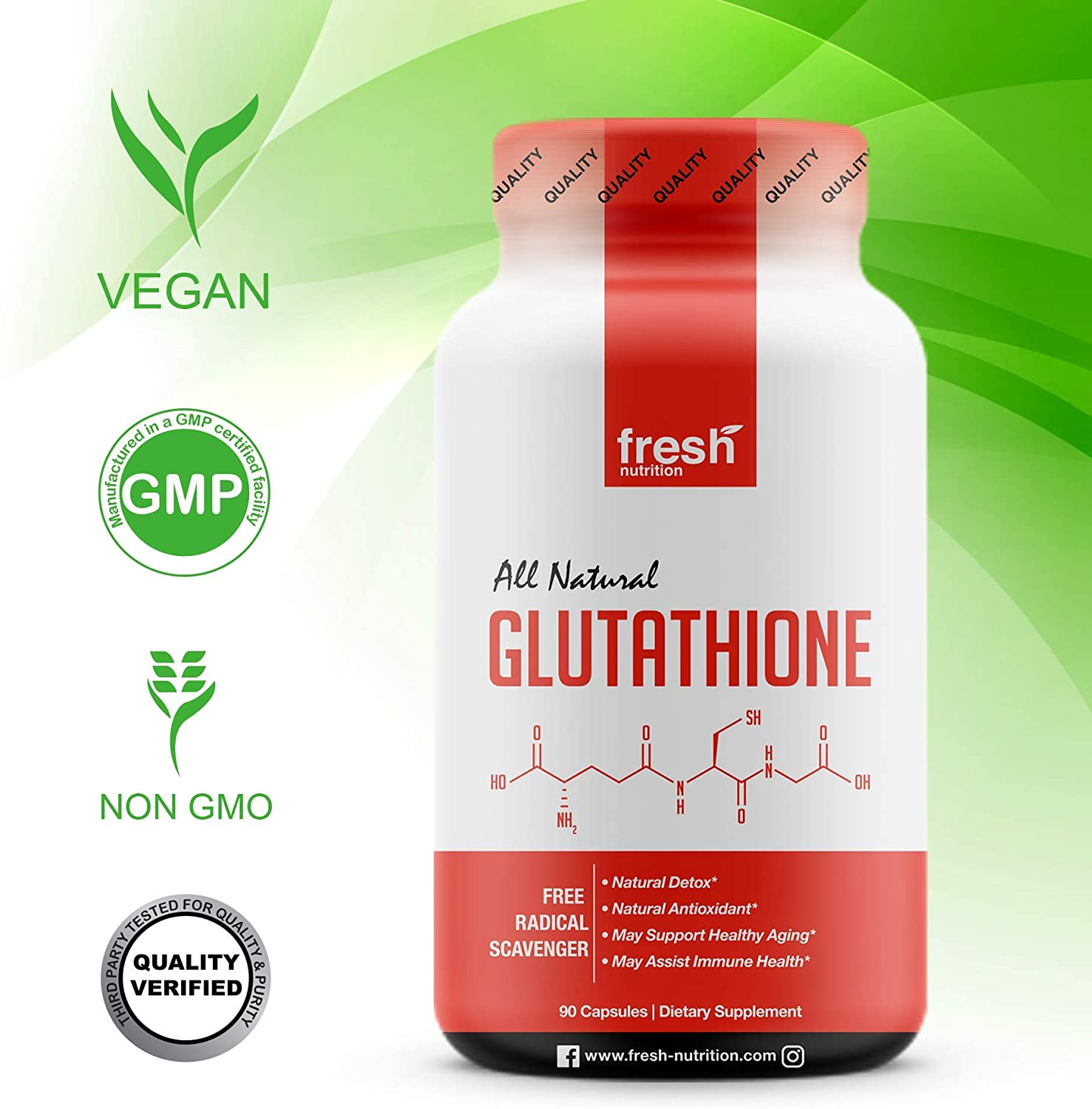 Glutathione Supplement - Strongest DNA Verified Glutathione Reduced - Vegan Friendly, Non GMO, Gluten & Soy Free