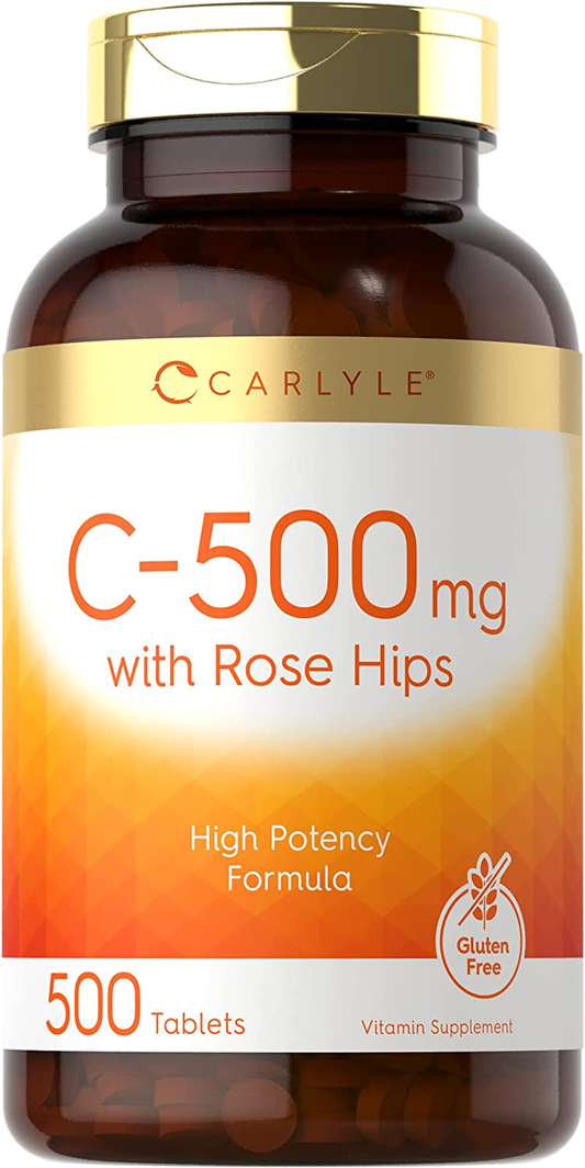 Vitamin C with Rose Hips 500Mg | 500 Tablets | Vegetarian, Non-Gmo and Gluten Free Supplement | High Potency Formula | by