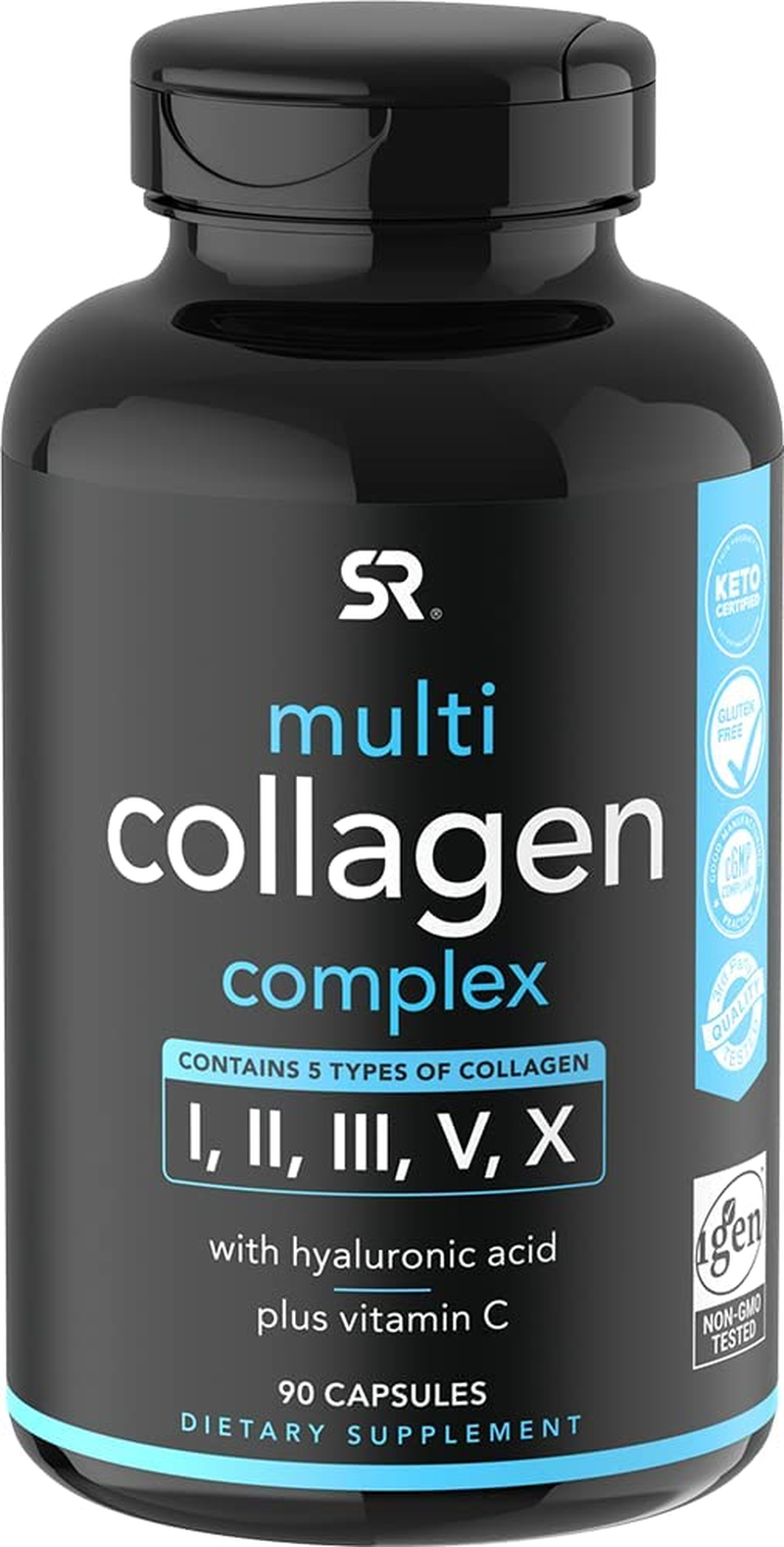 Multi Collagen Pills (Type I, II, III, V, X) Hydrolyzed Collagen Peptides with Hyaluronic Acid + Vitamin C | Contains 5 Types of Food Based Collagen | Non-Gmo Verified & Gluten Free