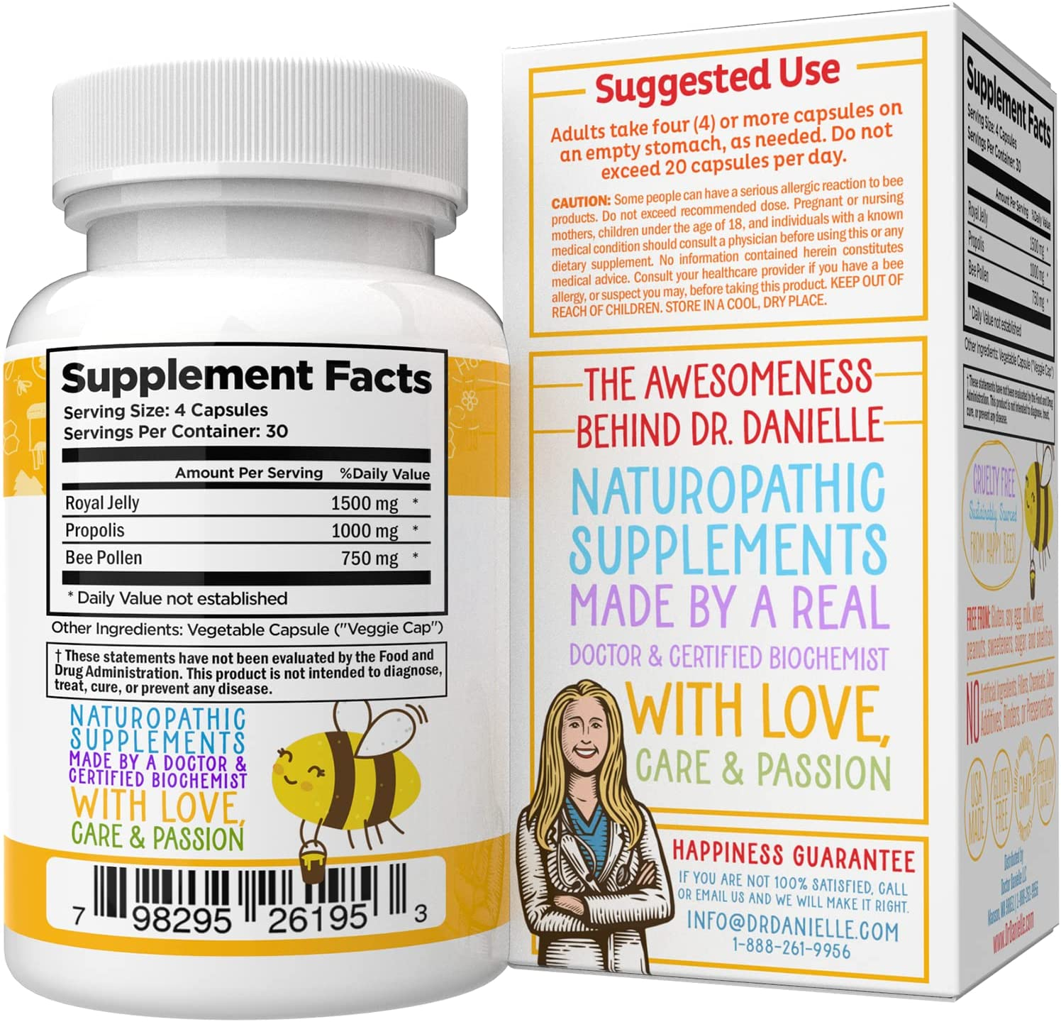 Dr. Danielle'S Bee Wise - Bee Pollen Supplement - Bee Well with Royal Jelly, Propolis, Beepollen in 4 Daily Bee Pollen Capsules