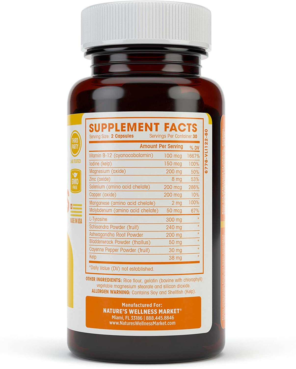 Thyroid Support Complex with Iodine for Energy Levels, Weight Loss, Metabolism, Fatigue & Brain Function - Natural Health Supplement Formula: L-Tyrosine, Selenium, Kelp, Bladderwrack, Ashwagandha, Etc