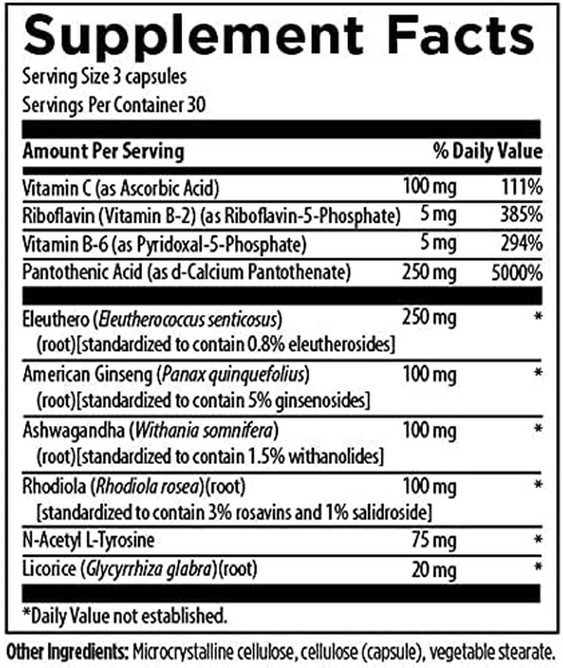 Adrenotone - Adrenal Support Supplement with Rhodiola Rosea, Ashwagandha, Vitamins B6, B2 + B5 - Designed to Support Adrenals + Healthy Cortisol Levels (90 Capsules)