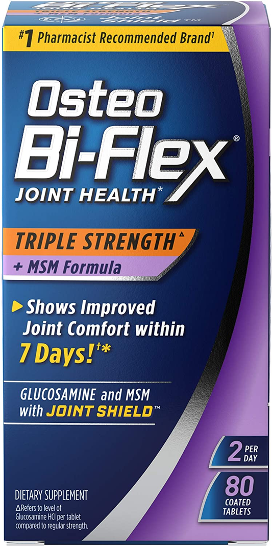 Triple Strength with MSM Formula, Glucosamine Joint Health Supplement, Coated Tablets, 80 Count