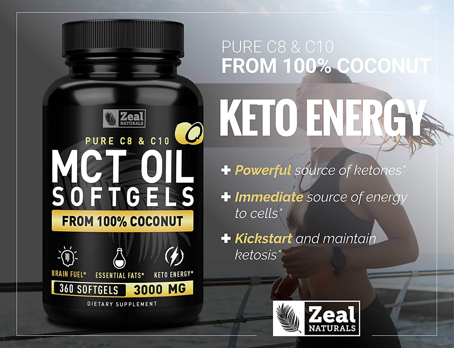 Pure MCT Oil Capsules (360 Softgels | 3000Mg) 4 Month Supply MCT Oil Keto Pills W Unrefined Coconut Oil - C10 & C8 MCT Oil Coconut Oil Capsules - Keto Brain Fuel, Keto Energy, Octane Oil Ketosis Pills