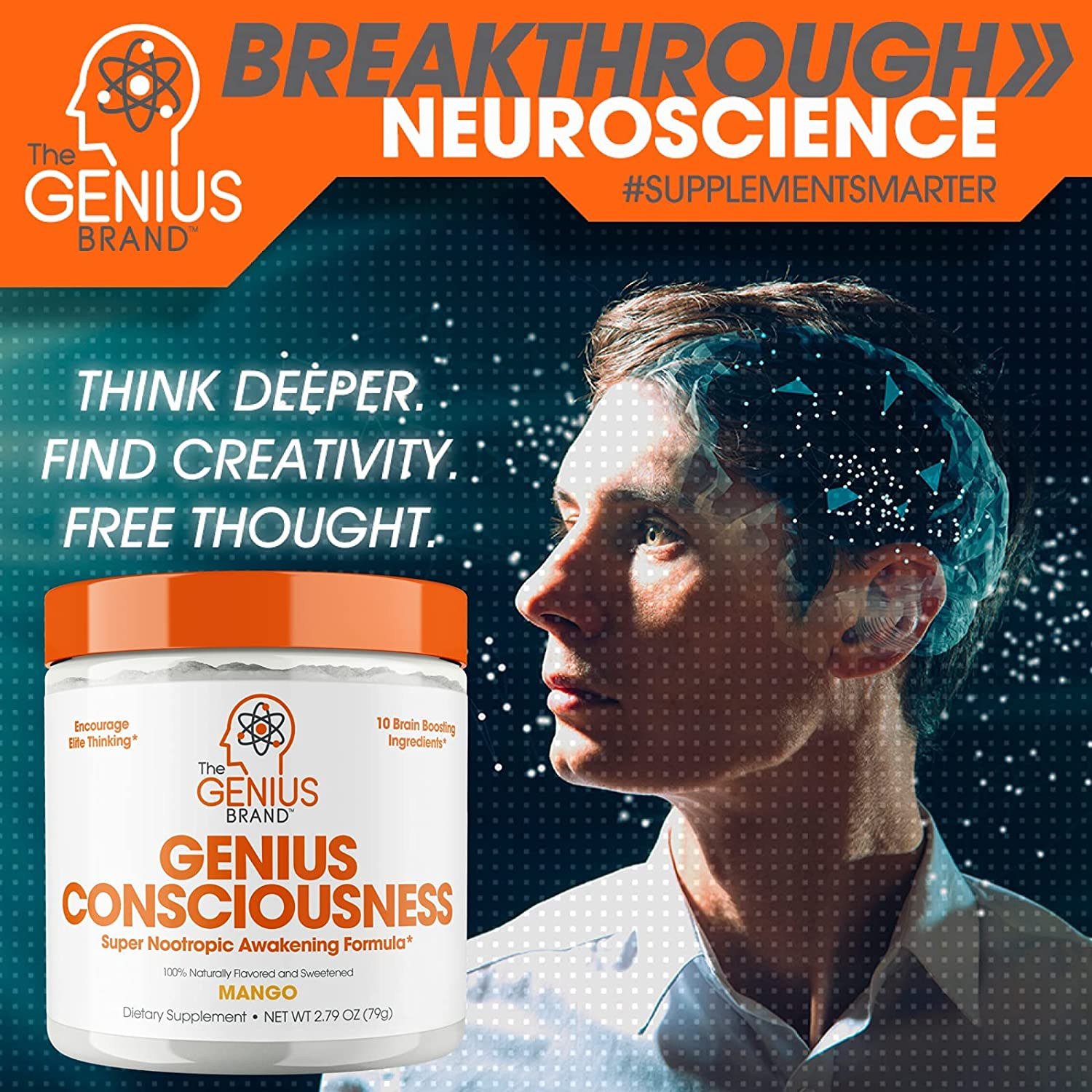 Genius Consciousness - Super Nootropic Brain Booster Supplement - Enhance Focus, Boost Concentration & Improve Memory | Mind Enhancement with Alpha GPC & Lions Mane Mushroom for Neuro Energy & IQ