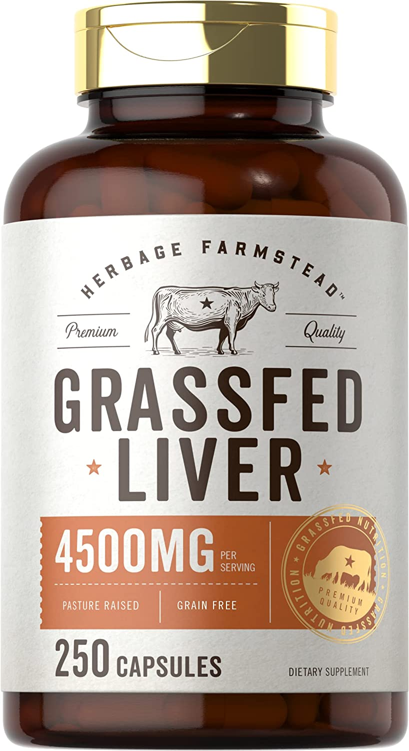 Grassfed Beef Liver Capsules 4500Mg | 250 Count | Desiccated Supplement | Non-Gmo, Gluten Free | by Herbage Farmstead