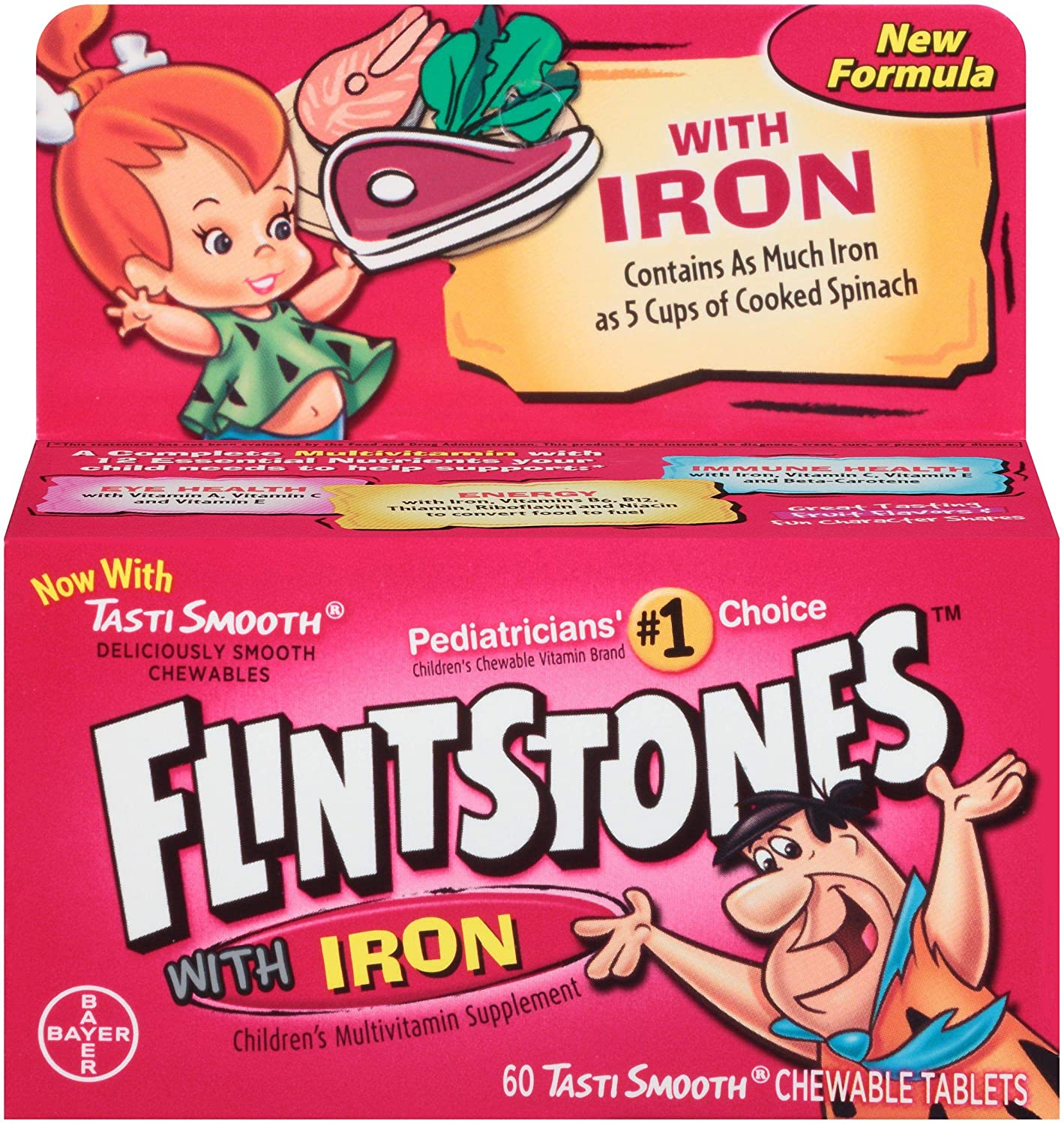 Flintstones Chewable Kids Vitamins with Iron, Multivitamin for Kids & Toddlers with Vitamin D, Vitamin C & More, 60Ct