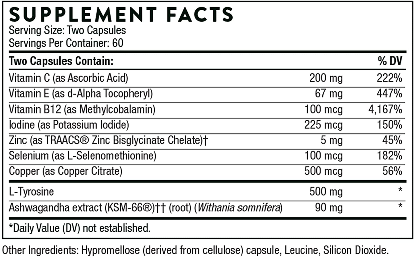 Thorne Thyrocsin - Thyroid Cofactors with Iodine - Supports Healthy Thyroid Function, T4 Hormone Levels, and Peripheral Conversion of T4 to T3 - Gluten-Free, Soy-Free, Dairy-Free - 120 Capsules