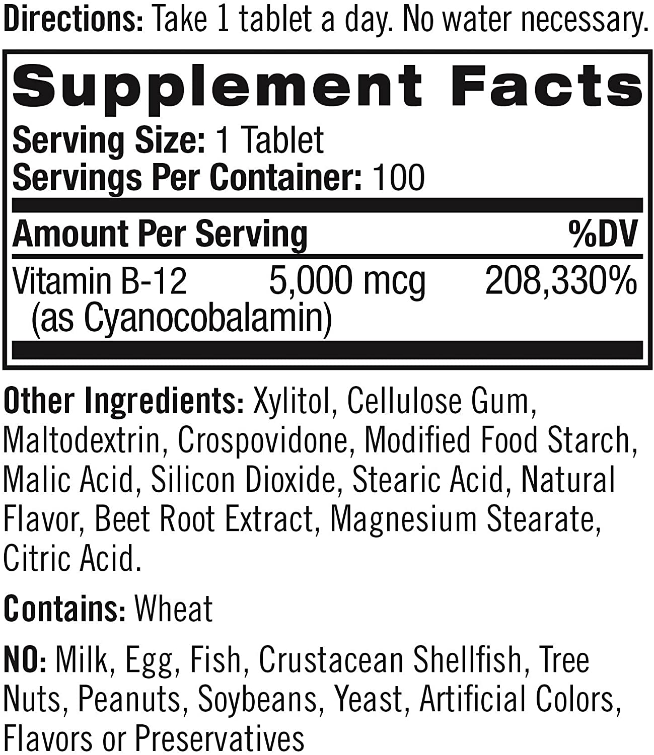 Vitamin B12 Fast Dissolve Tablets, Promotes Energy, Supports a Healthy Nervous System, Maximum Strength, Strawberry Flavor, 5,000Mcg, 100 Count