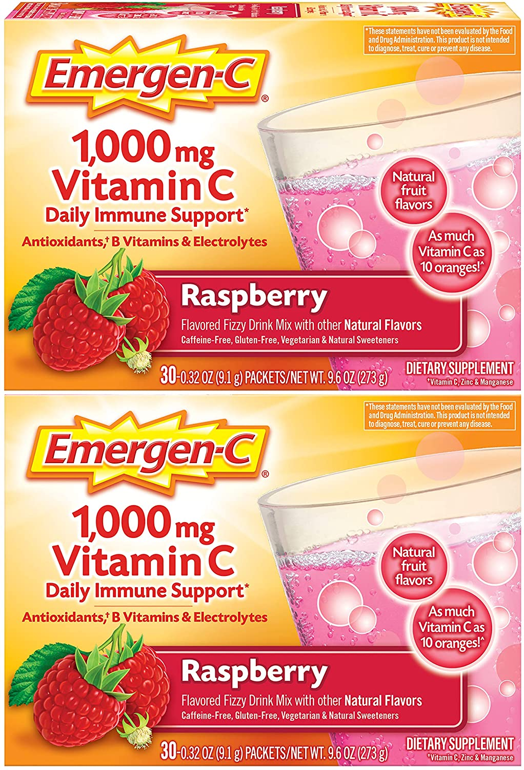 1000Mg Vitamin C Powder, with Antioxidants, B Vitamins and Electrolytes, Vitamin C Supplements for Immune Support, Caffeine Free Drink Mix, Raspberry Flavor - 60 Count/2 Month Supply