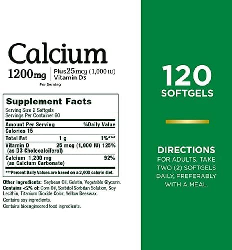 Calcium Carbonate & Vitamin D by , Supports Immune Health & Bone Health, 1200Mg Calcium & 1000IU Vitamin D3, 120 Softgels