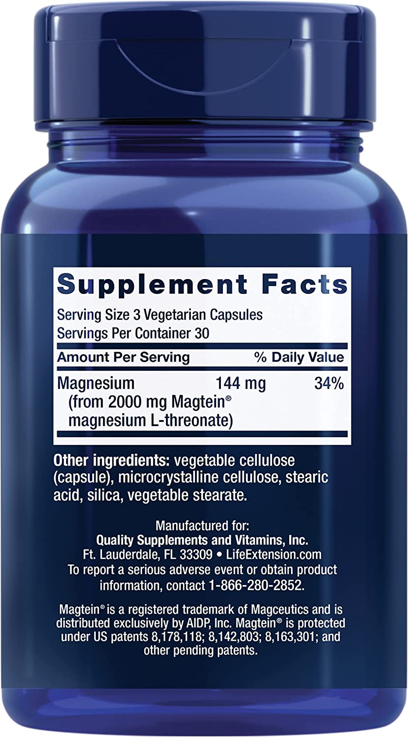 Neuro-Mag Magnesium L-Threonate, 90 Vegetarian Capsules Ultra-Absorbable Magnesium - Memory, Focus & Overall Cognitive Performance Boost - Non-Gmo, Gluten-Free