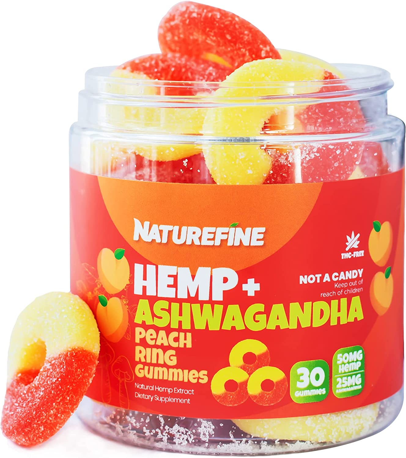 Hemp Gummies Ashwagandha Gummies, 30 X-Large Peach Rings