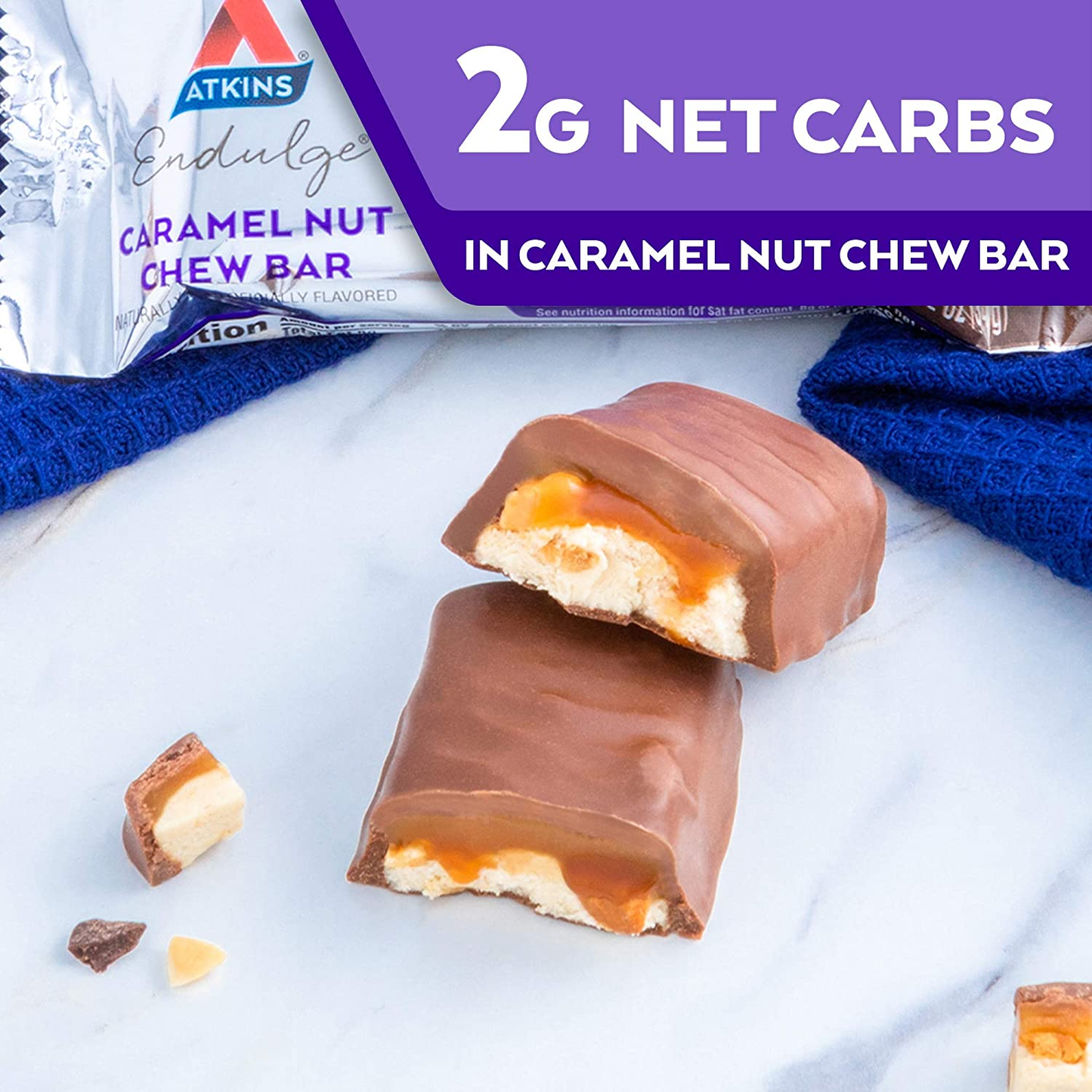 Endulge Treat Caramel Nut Chew Bar. Rich & Decadent Treat. Keto-Friendly. (5 Bars)