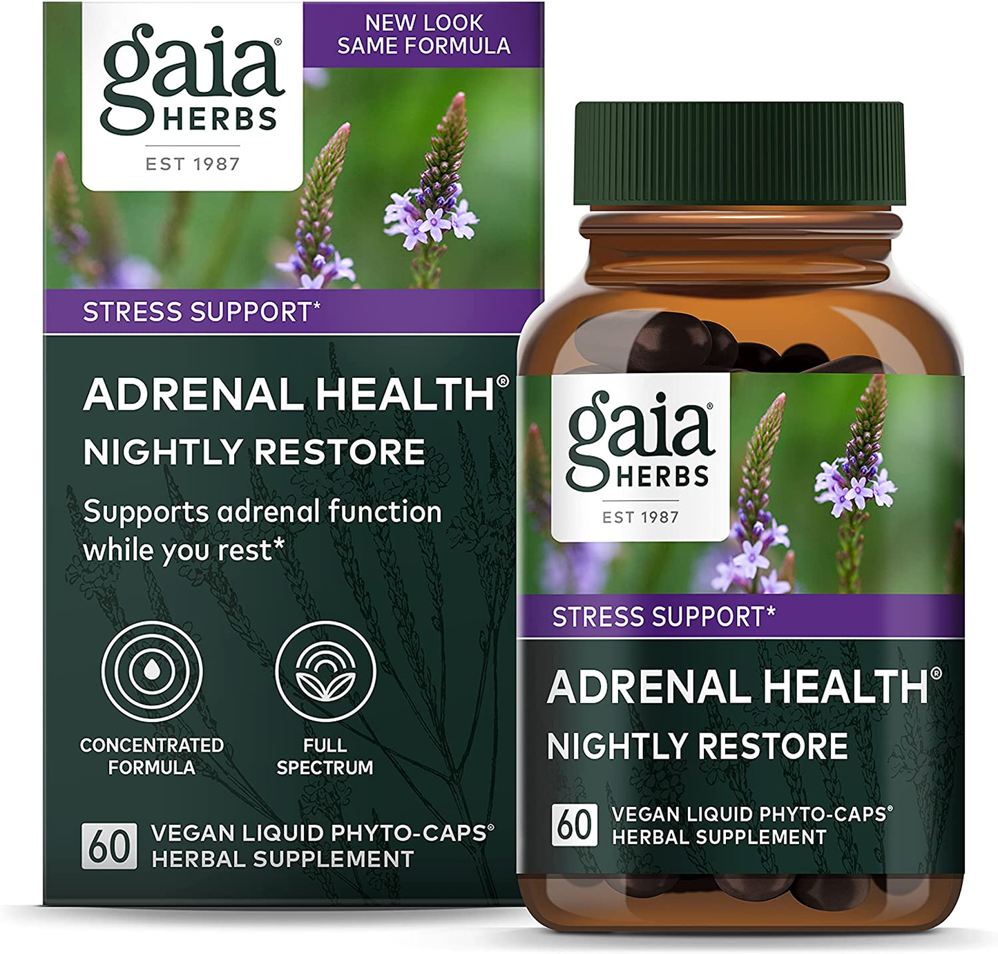 Adrenal Health Nightly Restore - Adrenal Support Herbal Supplement with Ashwagandha, Magnolia Bark, Cordyceps, Lemon Balm, and More - 60 Vegan Liquid Phyto-Capsules (30 Servings)