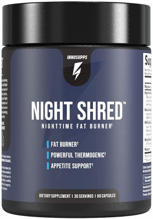 Inno Supps Night Shred - Night Time Fat Burner and Natural Sleep Support - Appetite Suppressant and Weight Loss Support (60 Vegetarian Capsules)