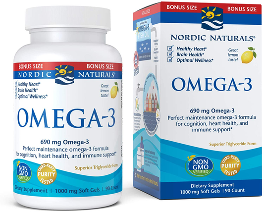 Omega-3, Lemon Flavor - 690 Mg Omega-3-90 Soft Gels - Fish Oil - EPA & DHA - Immune Support, Brain & Heart Health, Optimal Wellness - Non-Gmo - 45 Servings