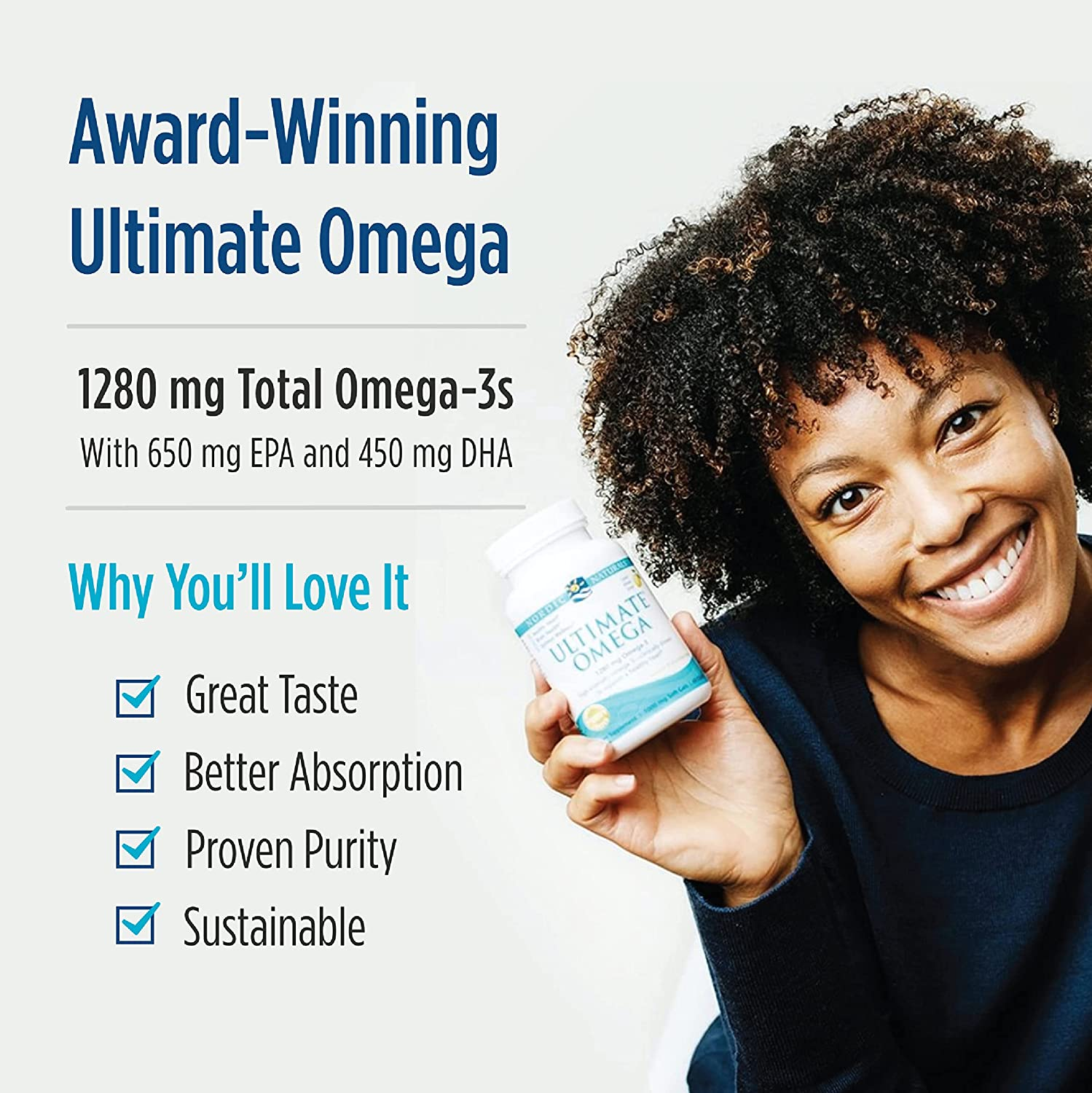 Ultimate Omega, Lemon Flavor - 1280 Mg Omega-3-60 Soft Gels - High-Potency Omega-3 Fish Oil Supplement with EPA & DHA - Promotes Brain & Heart Health - Non-Gmo - 30 Servings