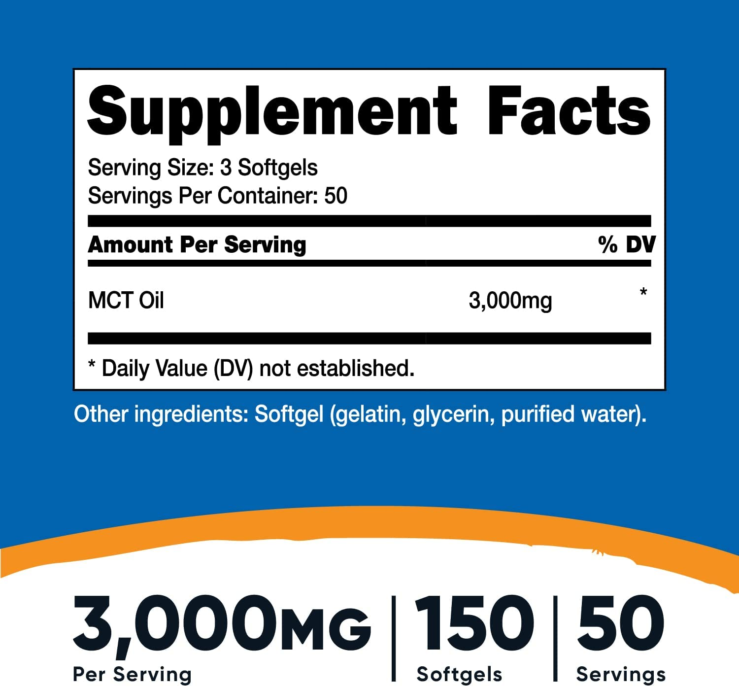 MCT Oil Softgels 1000Mg, 150 SFG (3,000Mg Serv) - Great for Keto, Ketosis, and Ketogenic Diets