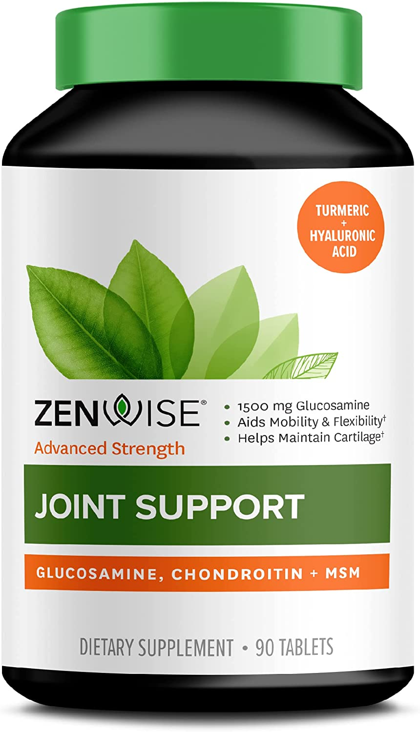 Zenwise Joint Support Supplement - 1500Mg Glucosamine, 1200Mg Chondroitin, 1000 MG MSM & Hyaluronic Acid for Advanced Relief - Mobility Supplement for Pain, Aches, Soreness & Inflammation - 90 Tablets