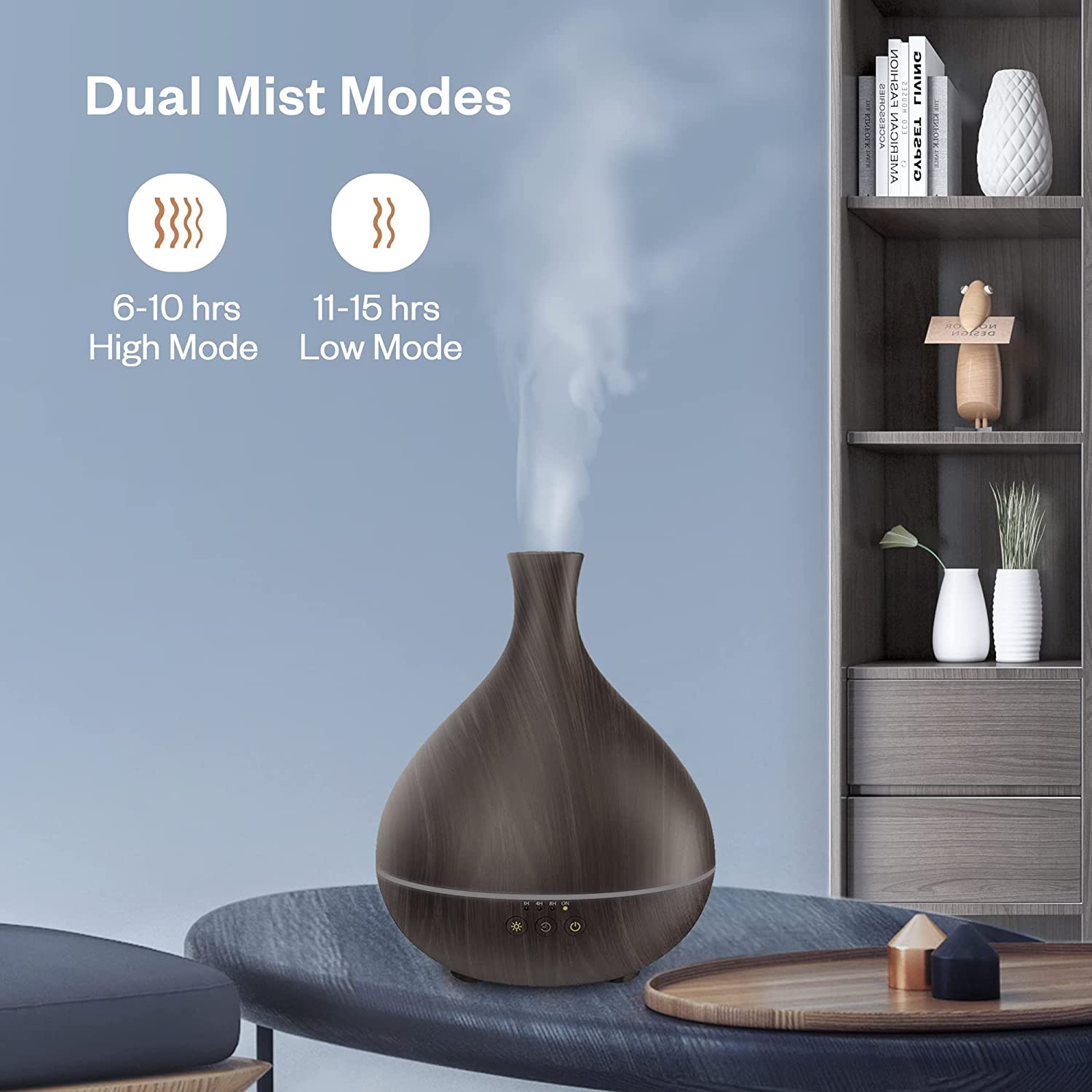 Essential Oil Diffuser Large Capacity 500Ml Cool Mist Humidifier Dual Mist Mode Smart Timer Aromatherapy Diffuser (Dark Brown)