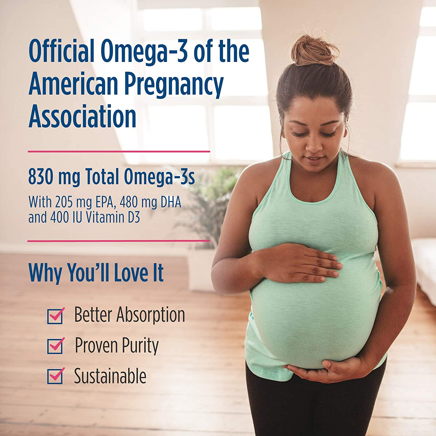 Prenatal DHA, Strawberry - 830 Mg Omega-3 + 400 IU Vitamin D3-90 Soft Gels - Supports Brain Development in Babies during Pregnancy & Lactation - Non-Gmo - 45 Servings